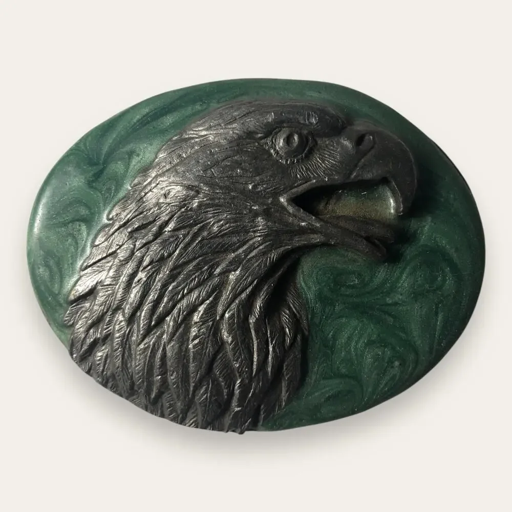 Vintage 1980s 80s Siskiyiou Buckle Co Pewter 3D Eagle Belt Buckle Patriotic USA